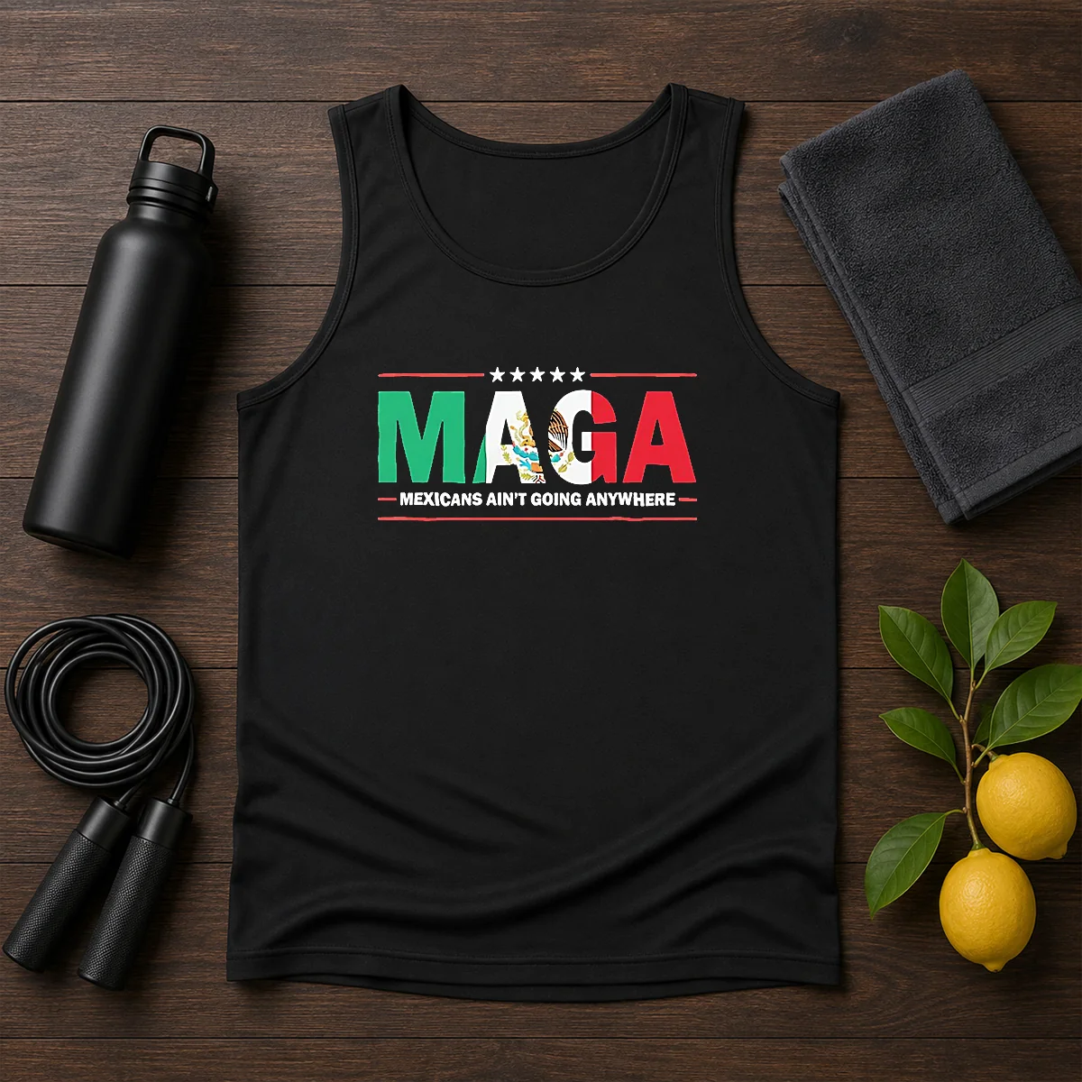 Awesome MAGA Mexicans Ain'T Going Anywhere Mexican Flag Parody Tank Top