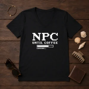 Awesome NPC Until Coffee Loading Gamer Caffeine V-Neck Shirt