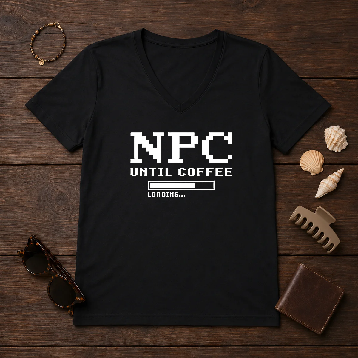 Awesome NPC Until Coffee Loading Gamer V-Neck Shirt Awesome NPC Until Coffee Loading Gamer V-Neck Shirt