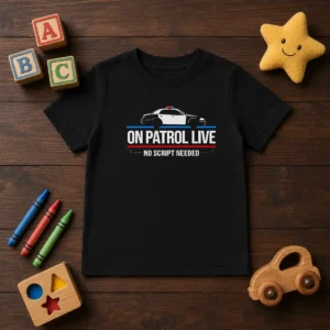 Awesome On Patrol Live Apparel Police Car No Script Needed Kids T-Shirt