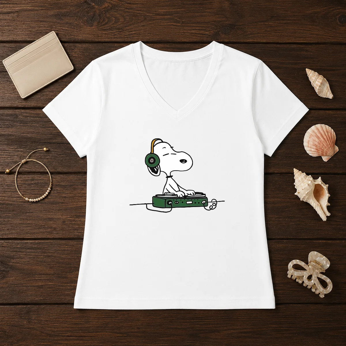 Awesome Snoopy Peanuts Playing DJ V-Neck Shirt Awesome Snoopy Peanuts Playing DJ V-Neck Shirt