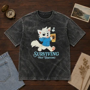 Awesome Surviving Not Thriving Furry Washed T-Shirt