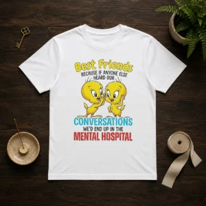 Awesome Tweety Because If Anyone Else Heard Our Conversations Mental Hospital t shirt in black, front view