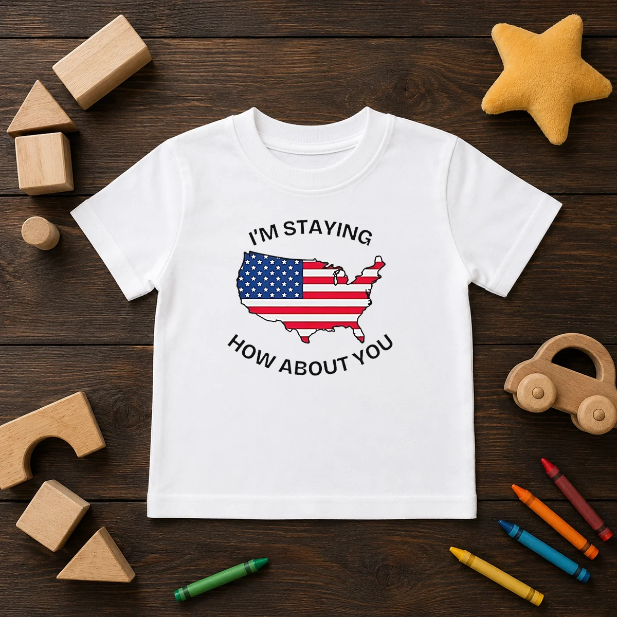 Awesome United States I'M Staying How About You Patriotic American Flag Kids T-Shirt