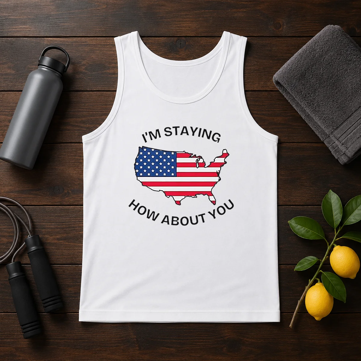 Awesome United States I'M Staying How About You Patriotic American Flag Tank Top