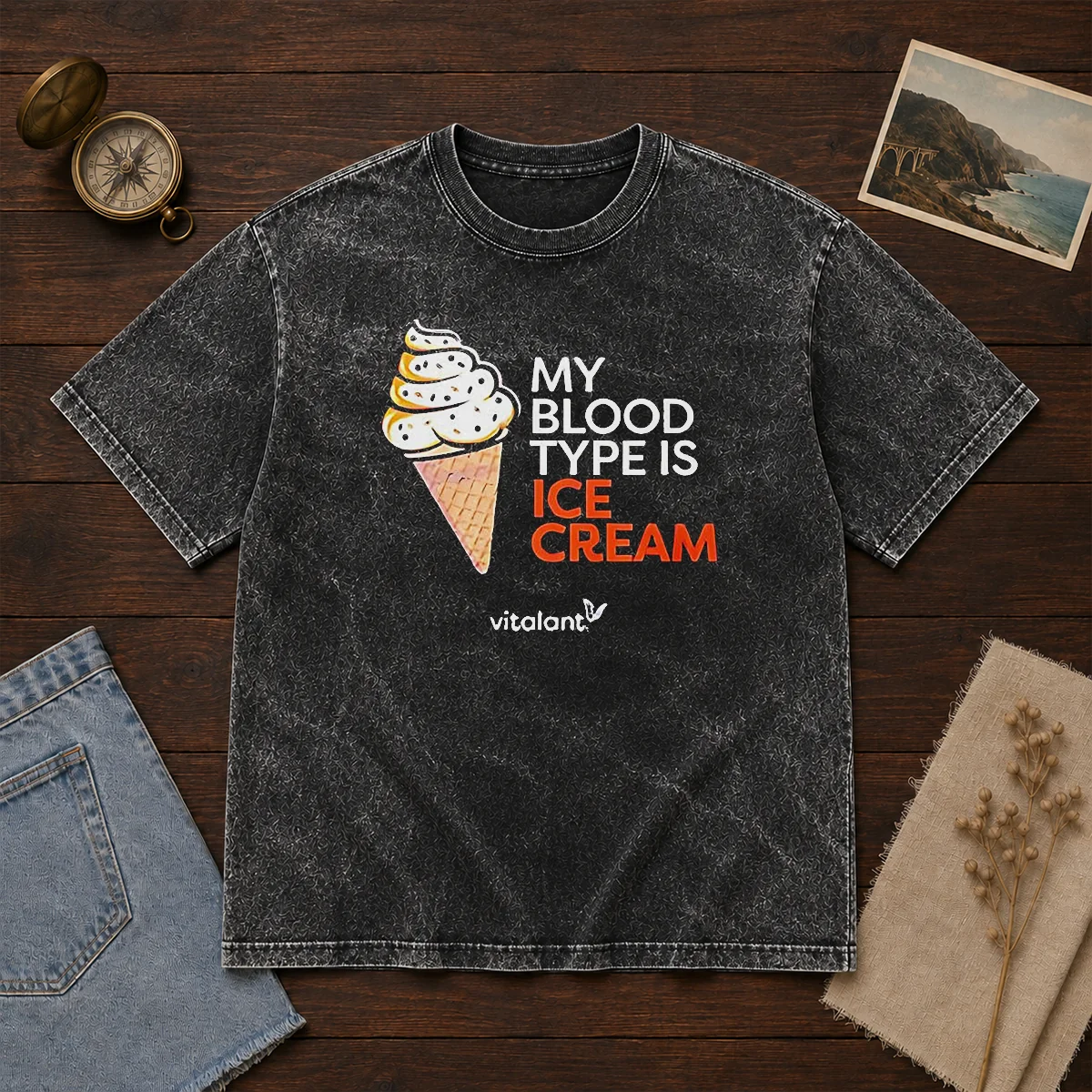 Awesome Vitalant My Blood Type Is ICE Cream design on a soft washed t shirt in light grey