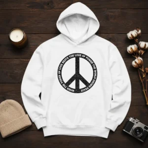 Awesome When The Power Love Beats The Love Of Power Hoodie in black, front view with kangaroo pocket and drawstring hood