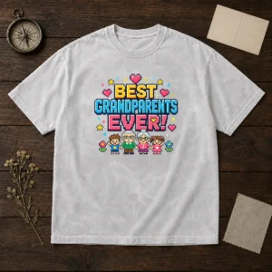Funny Best Grandparents Ever Pixel For Family Love Washed T-Shirt