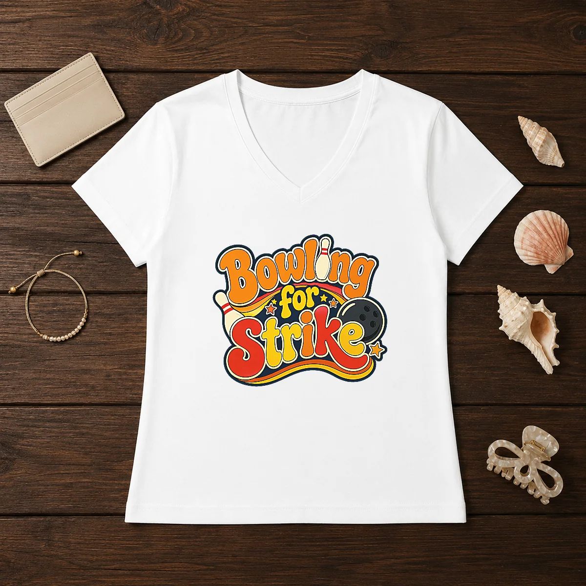 Funny Bowling For Strike Groovy Retro V-Neck Shirt Funny Bowling For Strike Groovy Retro V-Neck Shirt