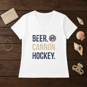 Funny Columbus Blue Jackets Beer Cannon Hockey V-Neck Shirt