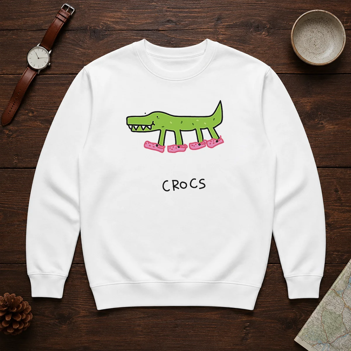 Funny Crocs Crocodile Wearing Pink Shoes Drawing Sweater