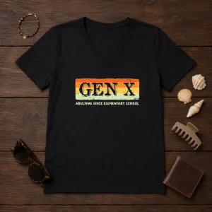 Funny Gen X Adulting Since Elementary School V-Neck Shirt