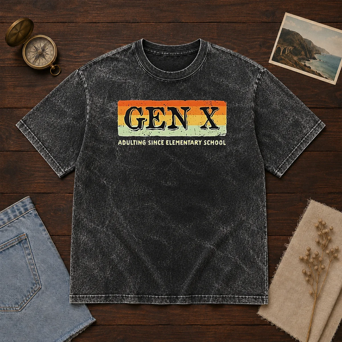Funny Gen X Adulting Since Elementary School Washed T-Shirt