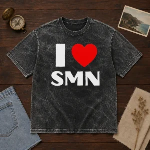 Funny I Love SMN washed t shirt in soft cotton with faded vintage look