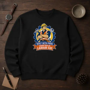 Funny Labour Day Proud Worker Vector Shirt For Hardworking Fans Sweater in gray, crewneck pullover with bold graphic text