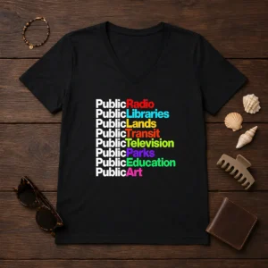 Funny Public Radio Libraries Lands Transit Television Parks Education Art V-Neck Shirt