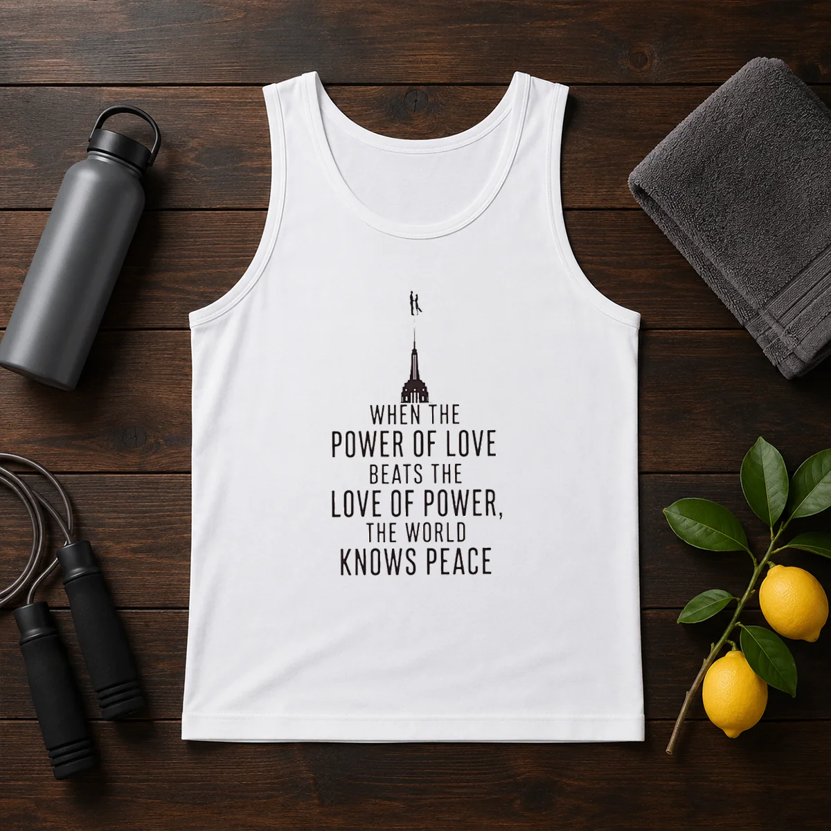 Funny When The Power Of Love Beats The Love Of Power The World Knows Peace NYC Skyline Tank Top
