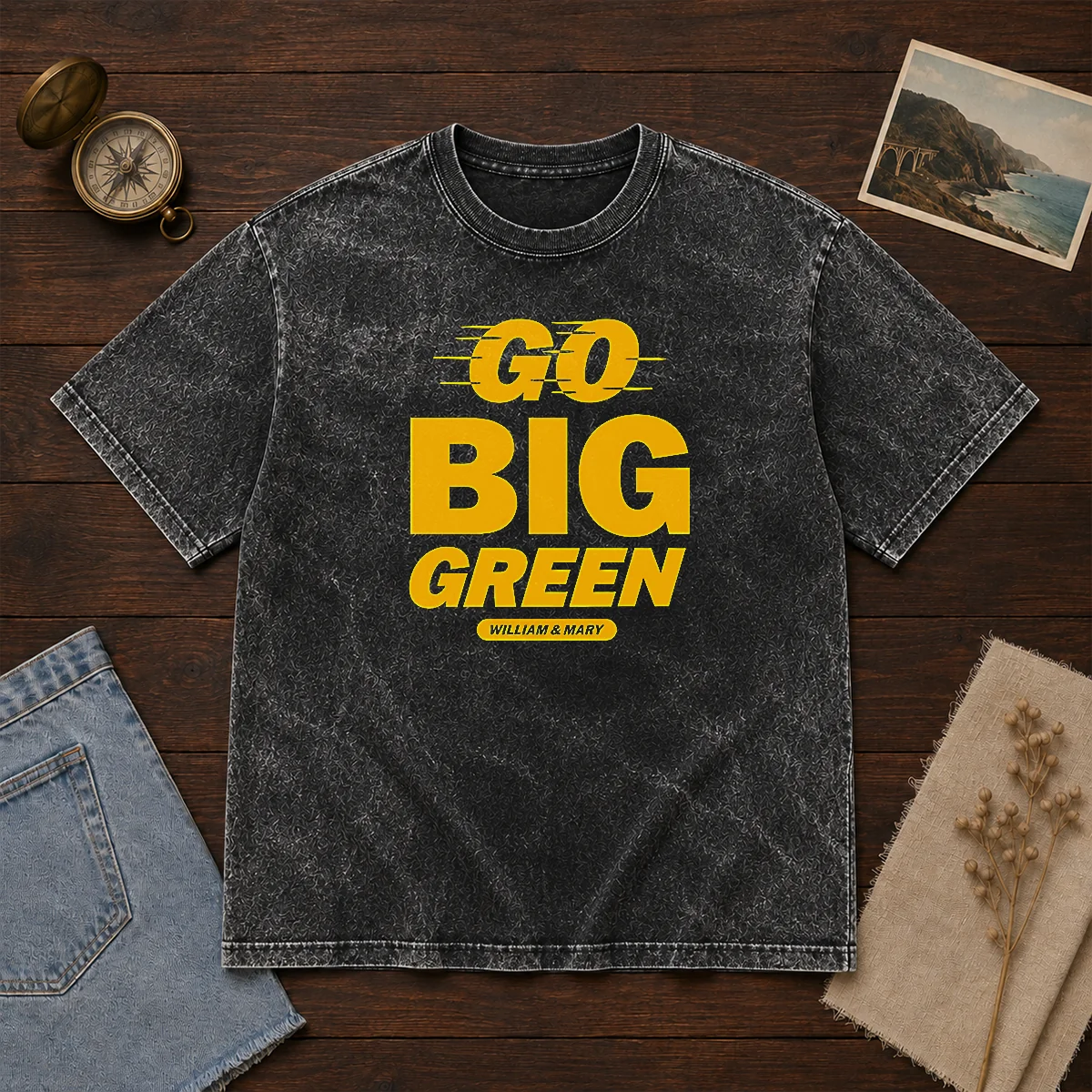 Funny William And Mary Tribe Go Big Green Washed T-Shirt