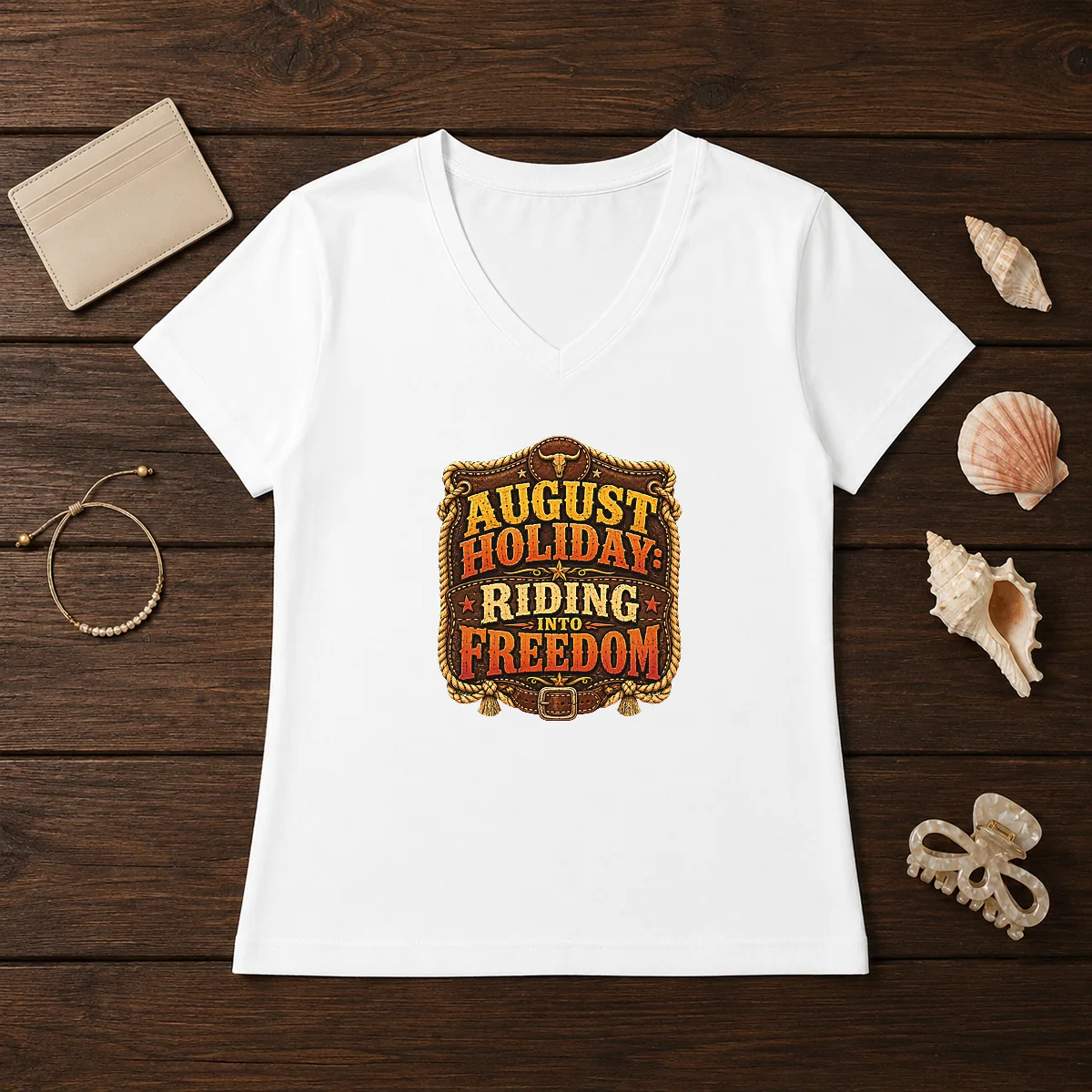 Good August Holiday Western Freedom Ride V-Neck Shirt Good August Holiday Western Freedom Ride V-Neck Shirt