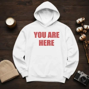 Good Cruz Beckham You Are Here Hoodie in black with front pocket and drawstring hood