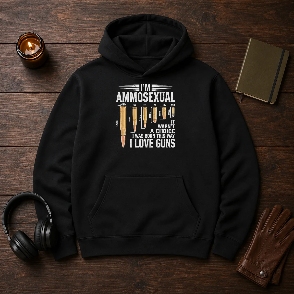 Good I'M Ammosexual I Love Guns Bullet Caliber Chart Hoodie