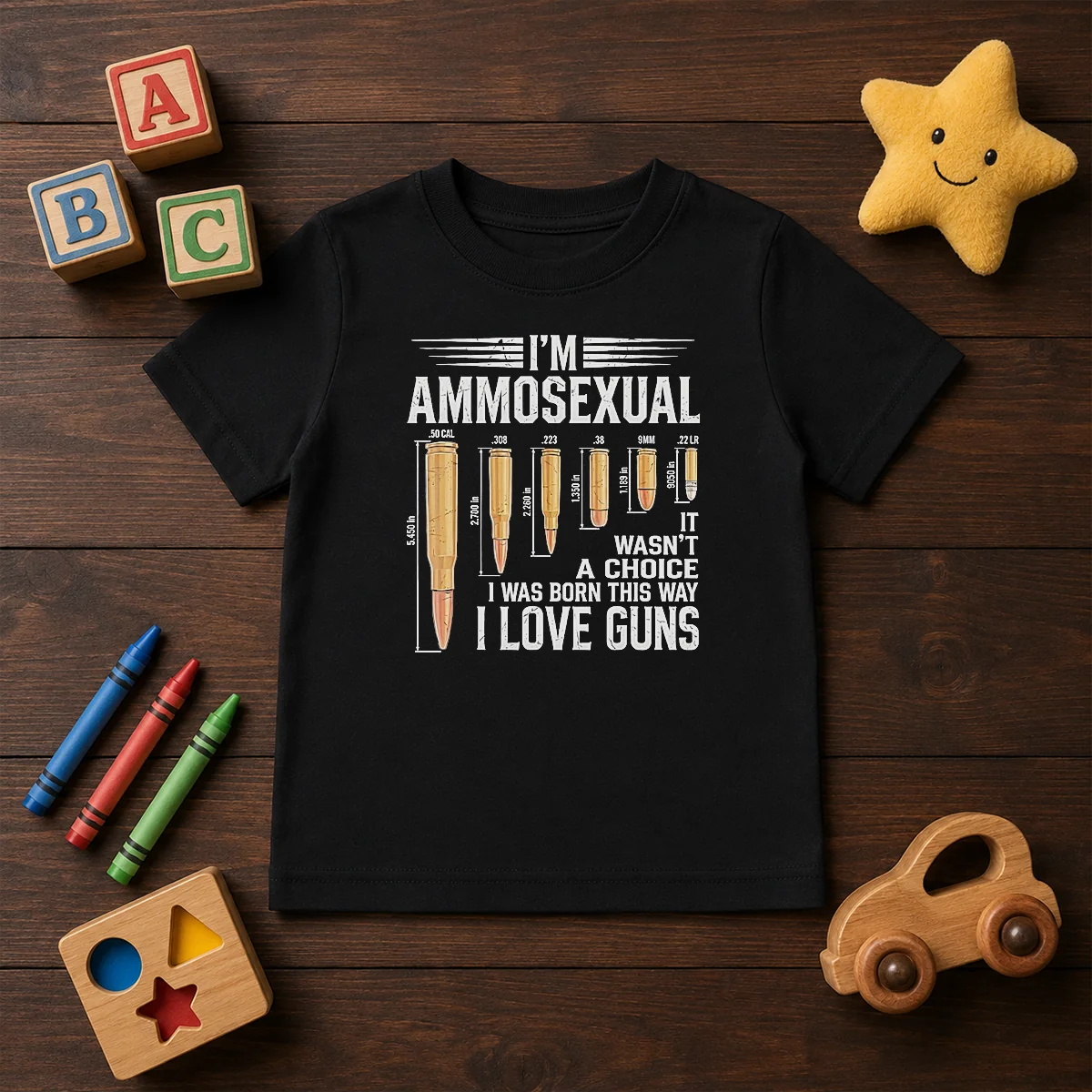 Good I'M Ammosexual I Love Guns Bullet Caliber Chart Kids T-Shirt