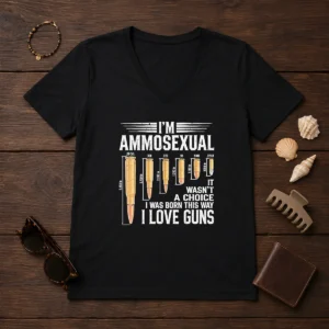 Good I'M Ammosexual I Love Guns Bullet Caliber Chart V-Neck Shirt