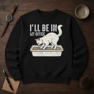 Good I Will Be In My Office Funny Cat Meme Litter Box Sweater
