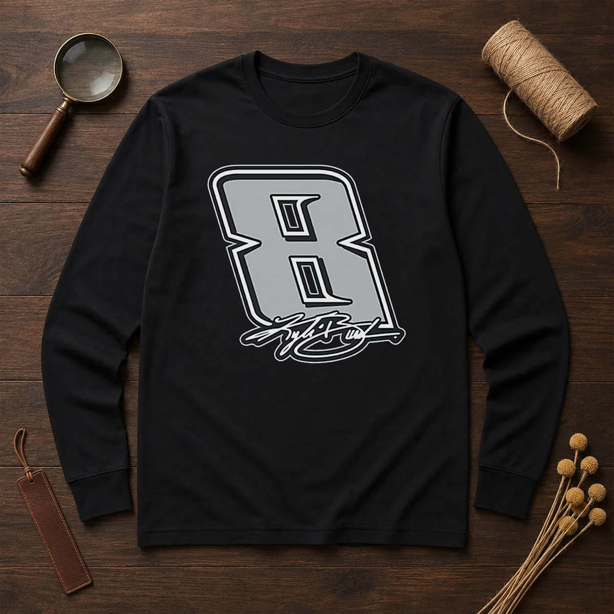 Good Kyle Busch Black No 8 Signature Long Sleeve Shirt