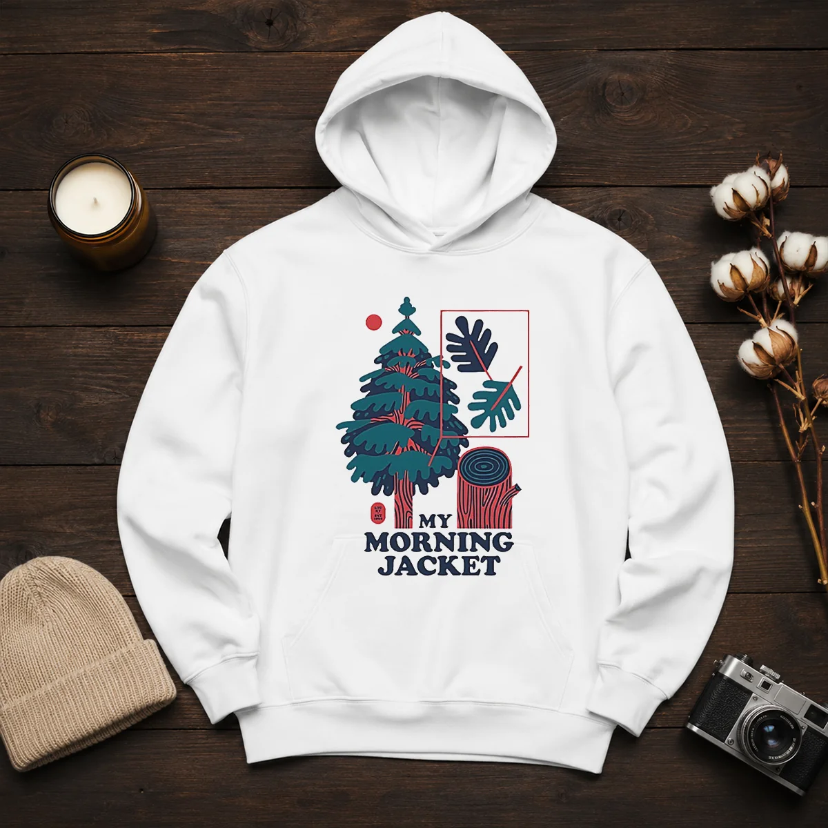Good My Morning Jacket Tree Logo Hoodie in dark color with front pocket and drawstring hood