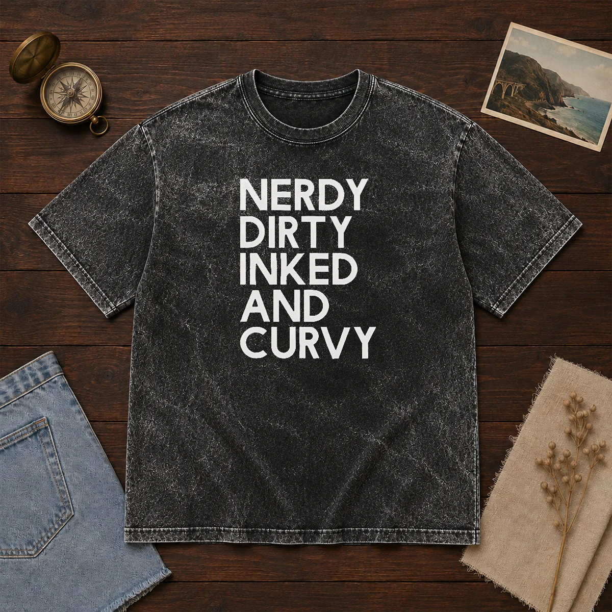 Good Nerdy Dirty Inked And Curvy Washed T-Shirt