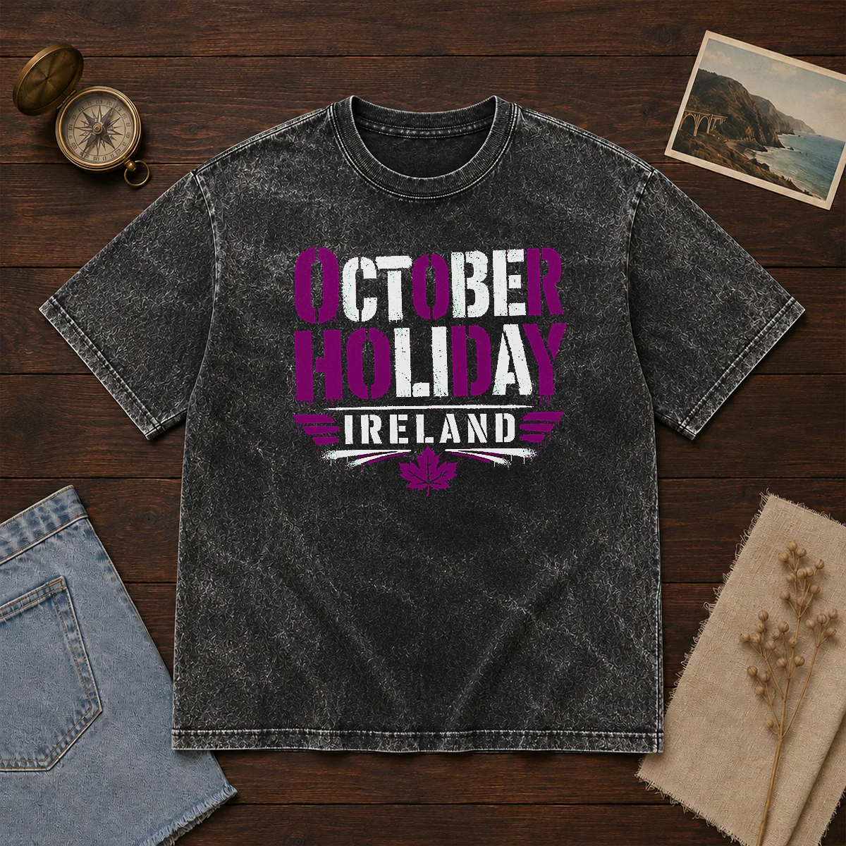 Good October Holiday Ireland Stencil For Cozy Fall Celebrat Washed T-Shirt