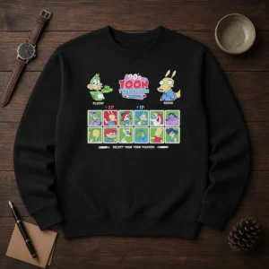 Good Plucky Rocko Darkwing Duck Ren Stimpy Doug Tommy Pickles Pinky The Tick Bart Goku 90s Toon Throwdown Select Your Toon Fighter Sweater