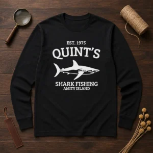Good Quint'S Est 1975 Shark Fishing Amity Island Silhouette long sleeve shirt in casual fit with graphic print