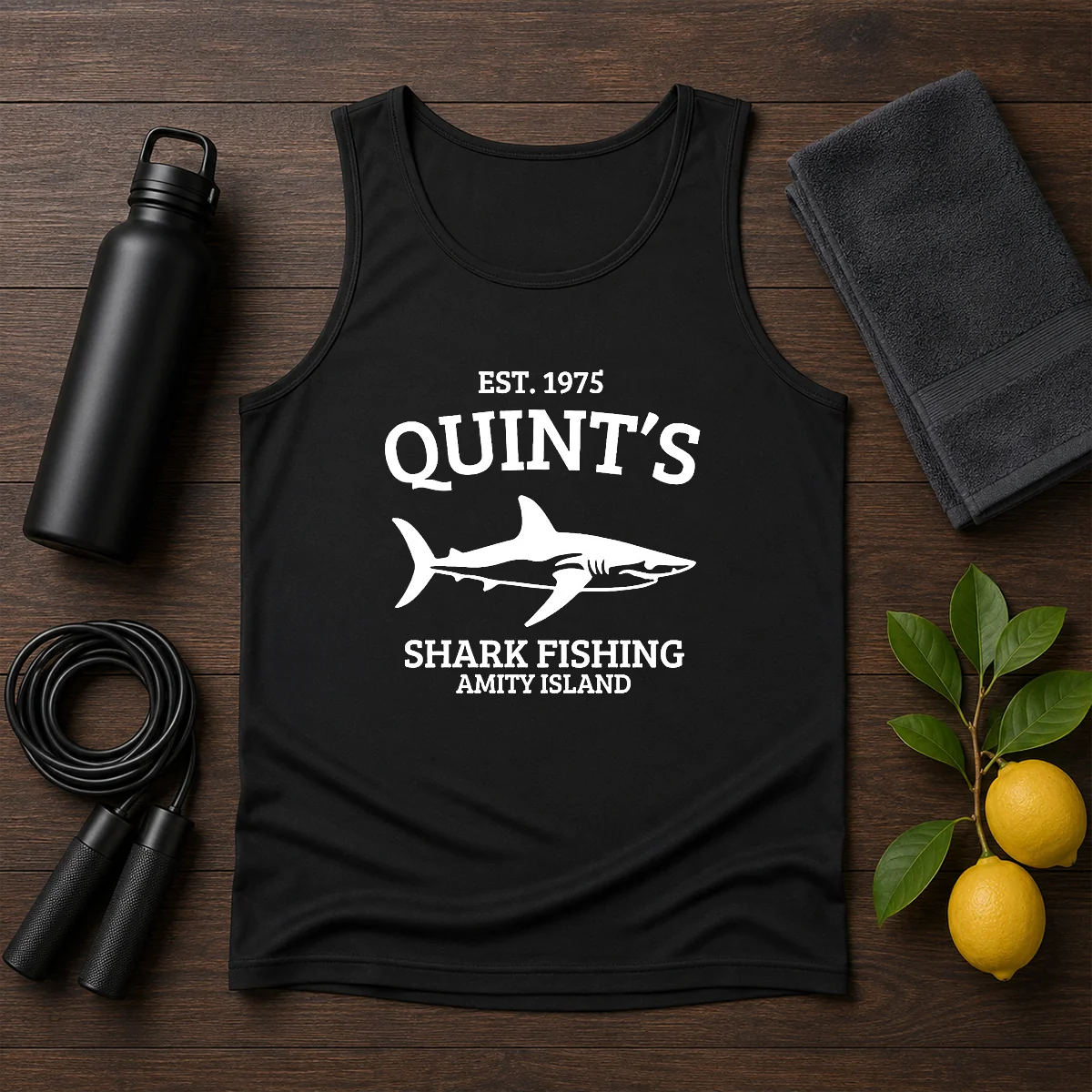 Good Quint'S Est 1975 Shark Fishing Amity Island Silhouette Tank Top
