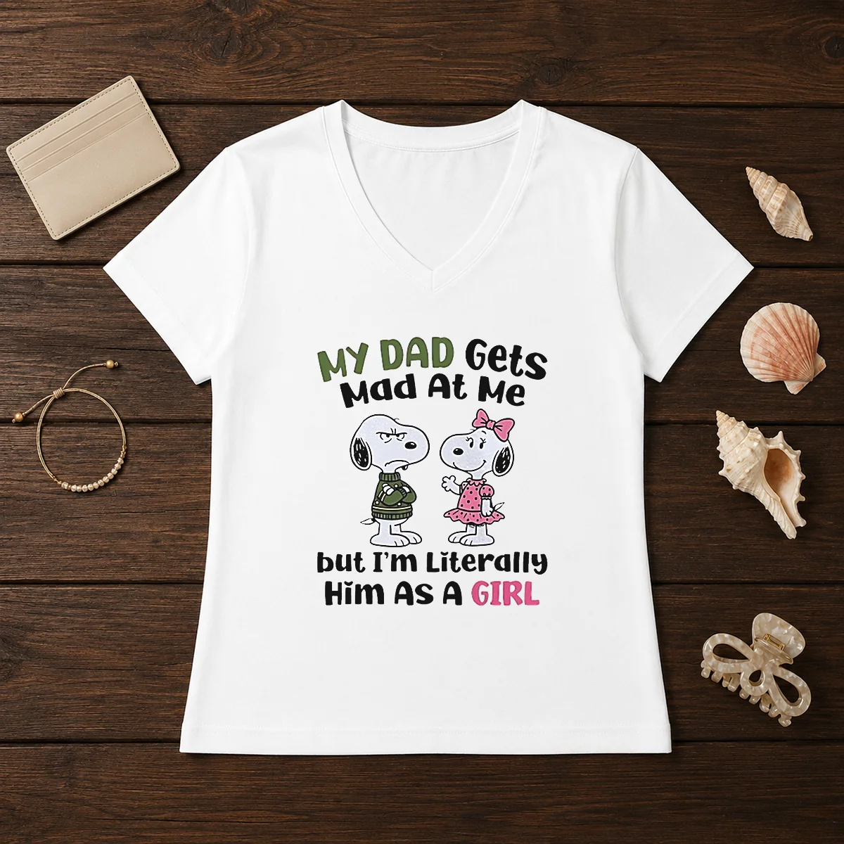Good Snoopy My Dad Gets Mad V-Neck Shirt Good Snoopy My Dad Gets Mad V-Neck Shirt