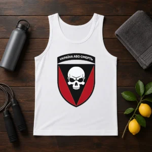 Good Ukraine Or Death Skull Emblem Military Tactical Tank Top in black, sleeveless with bold graphic print