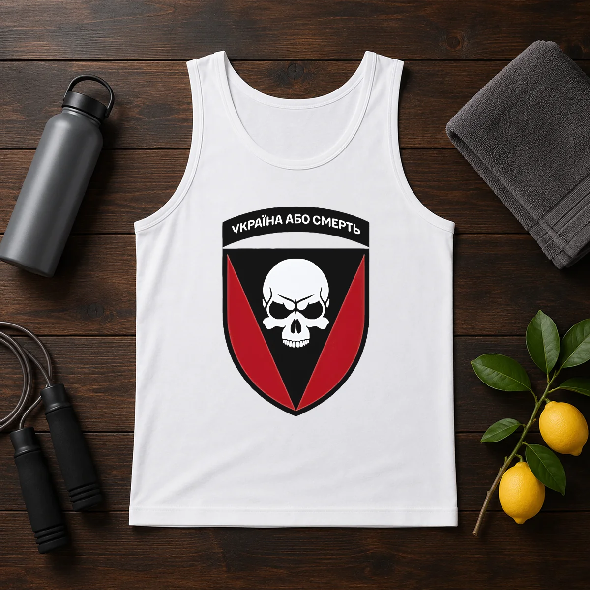 Good Ukraine Or Death Skull Emblem Military Tactical Tank Top in black, sleeveless with bold graphic print