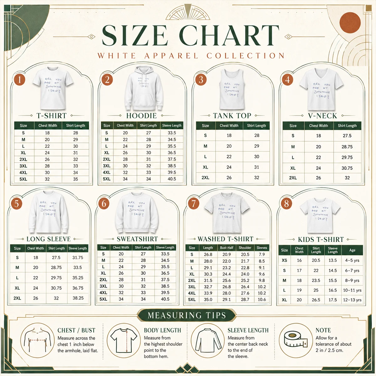 Size chart for Hot Are You Mad At Something I Said with measurements in inches and cm