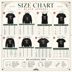 Size chart for Hot Back To School Ready To Rule Vector with measurements in inches and centimeters