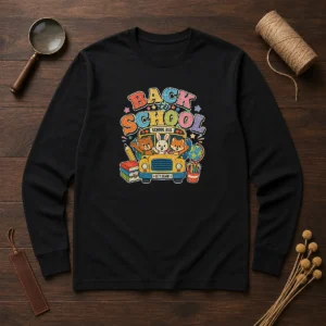 Hot Back To School Vintage Long Sleeve Shirt in classic fit with retro text design on soft cotton fabric