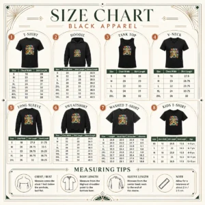 Hot Back To School Vintage size chart showing garment measurements in inches and cm