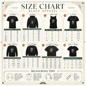 Hot Bad Ending size chart showing garment measurements in inches and cm for accurate sizing guide
