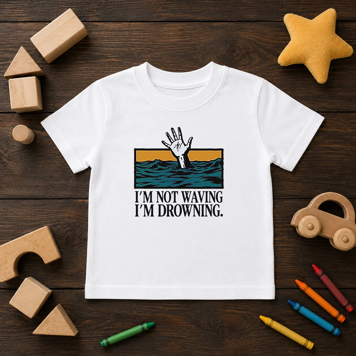 Hot I'M Not Waving I'M Drowning Kids T-Shirt