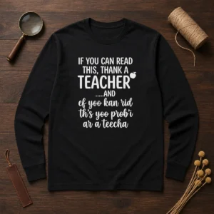 Hot If You Can Read This Thank A Teacher And Ef Yoo Kan Rid Ths Yoo Probi Ar A Teecha long sleeve shirt in black, front view