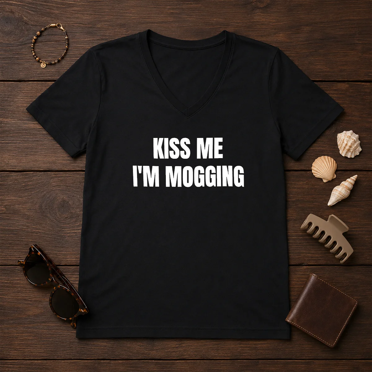 Hot Kiss Me I'M Mogging Looksmaxxing V-Neck Shirt Hot Kiss Me I'M Mogging Looksmaxxing V-Neck Shirt