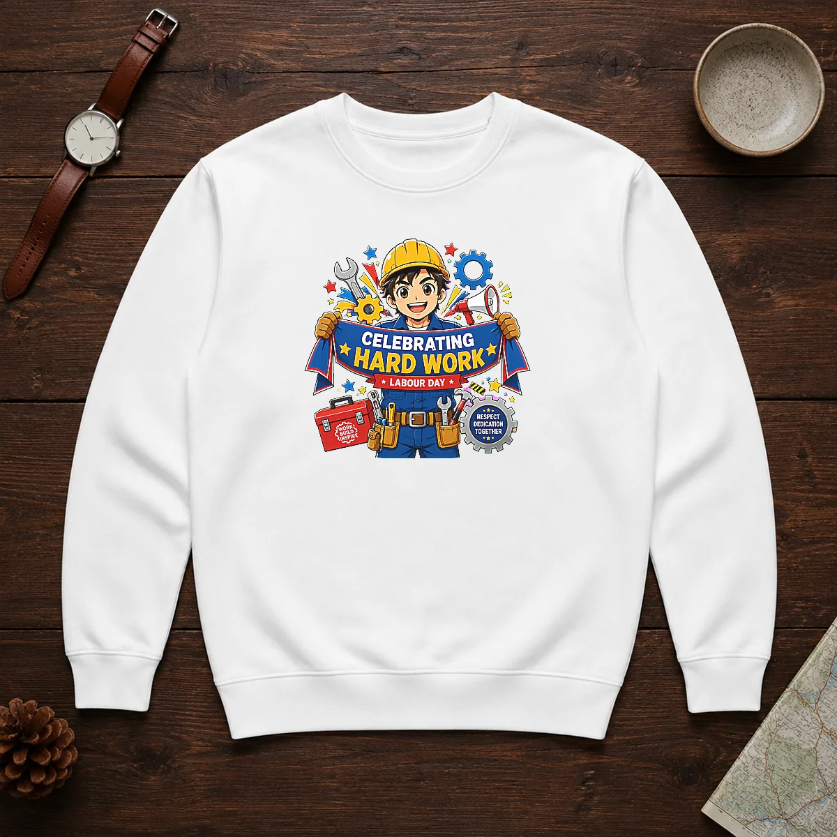 Hot Labour Day Celebration Anime For Proud Workers Sweater featuring vibrant anime artwork on a cozy crewneck garment