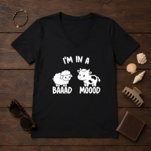 Hot Sheep And Cow I Am In A Baaad Moood V-Neck Shirt
