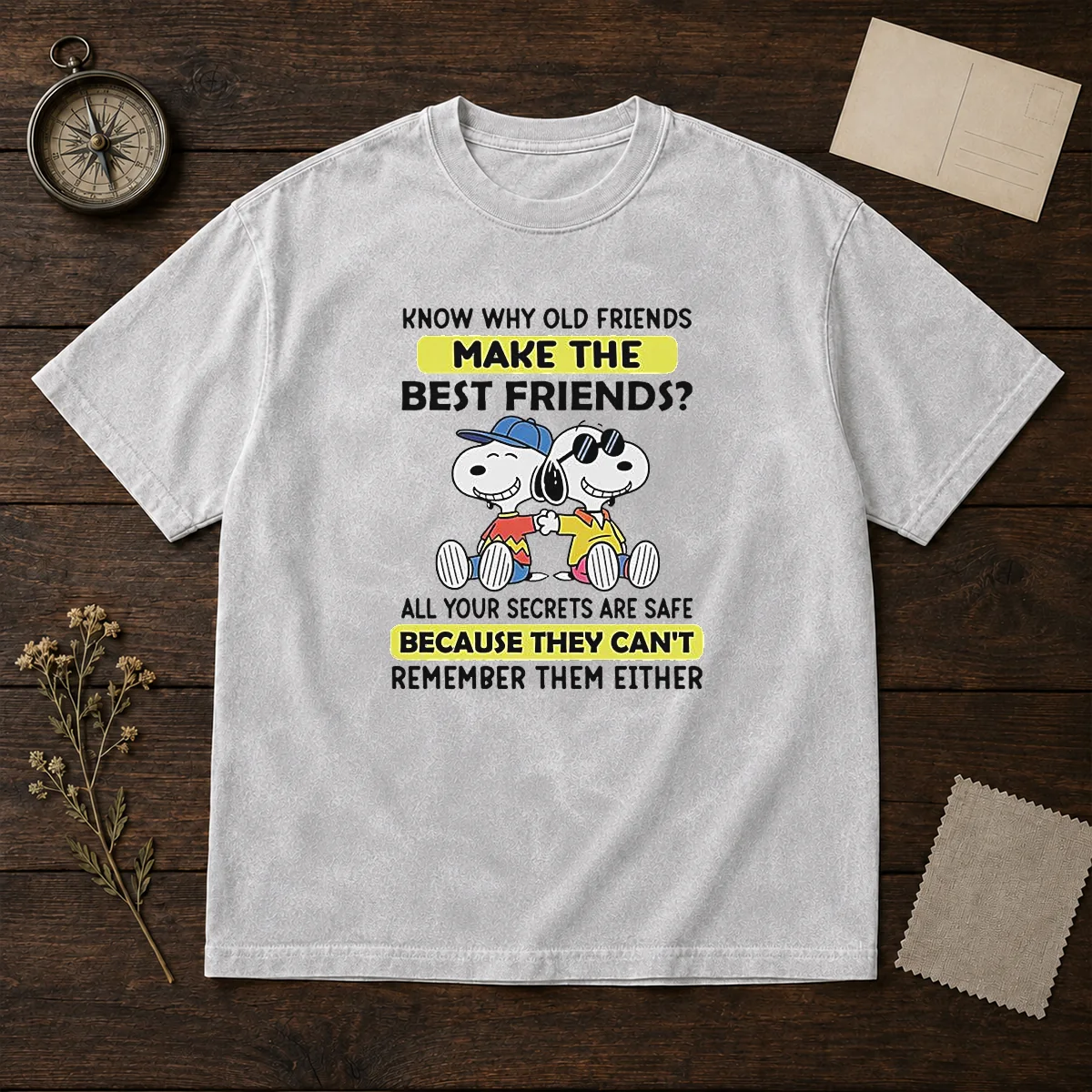 Hot Snoopy Joe Cool Peanuts Know Why Old Friends Make The Best Friends washed t shirt in soft faded fabric