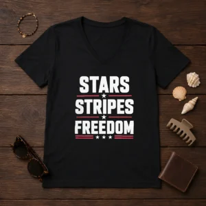 Hot Stars Stripes Freedom Fourth Of July Patriotic American Independence Day V-Neck Shirt